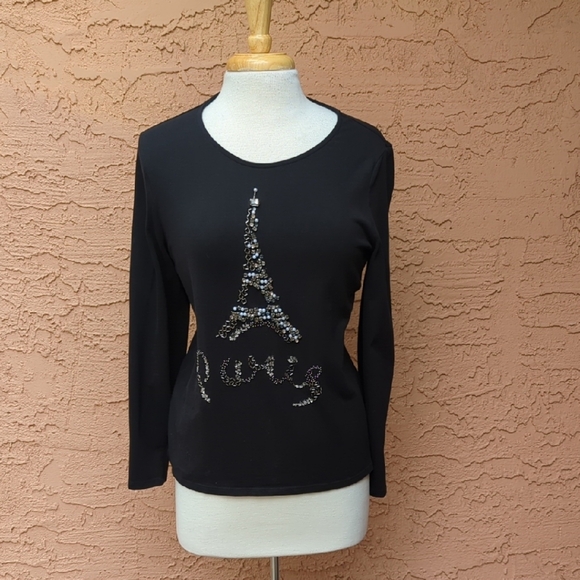 Chico's Tops - Chico's Black Long-Sleeve Sequin Eiffel Tee